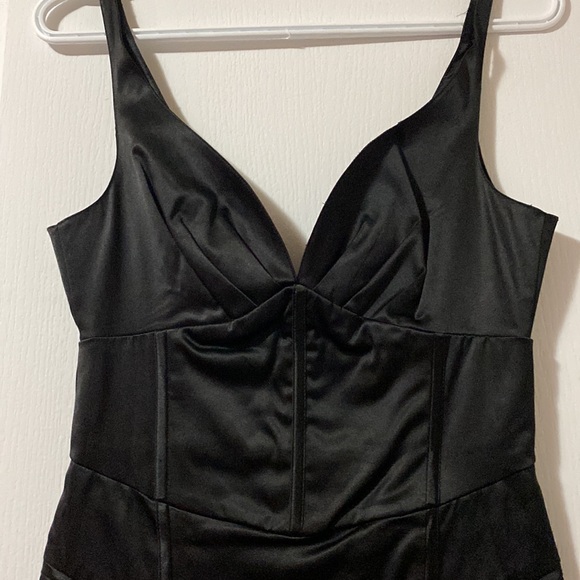 Urban Behavior Black satin low cut dress - Picture 2 of 9